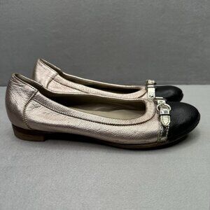 Womens 6.5 / EU 36.5 AGL Monika Cap Toe Rose Gold Leather Ballet Flats‎ Italian